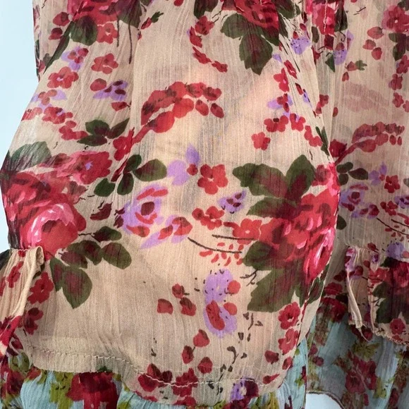 Solitaire Shirt Women L Colorful Floral Beaded Boho Indie Fairy Semi Sheer - Picture 5 of 10
